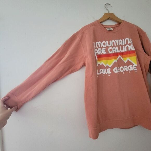 Lake George NY Adirondacks Sweatshirt Pink Orange Yellow Medium - Picture 7 of 9